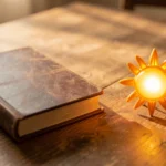 A simple open journal beside a softly rising sun icon, suggesting quiet daily tracking, no text in image, no real person's face