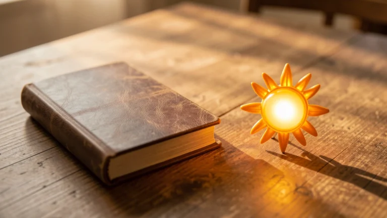A simple open journal beside a softly rising sun icon, suggesting quiet daily tracking, no text in image, no real person's face
