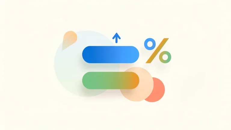 Colorful percentage change formula diagram with a fraction over an original base value and a rising bar