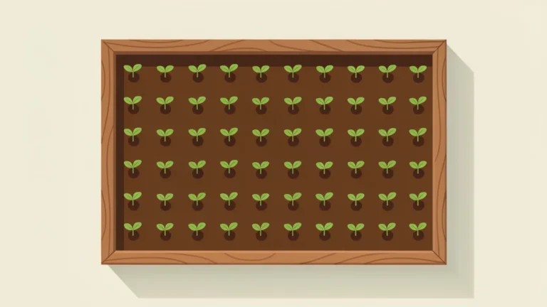 A raised vegetable garden bed with evenly spaced seedlings in tidy rows, no people, no text