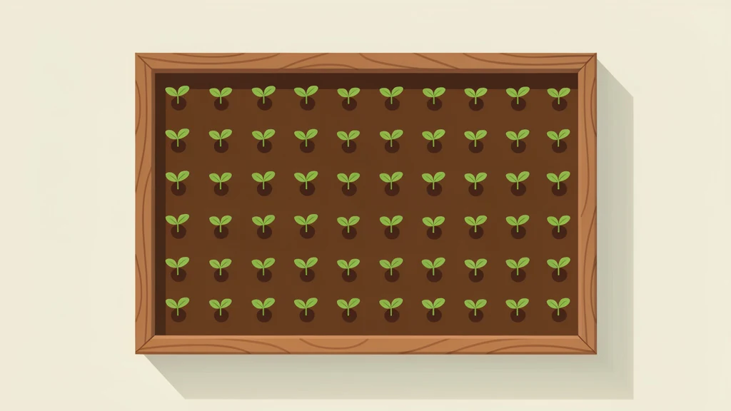 A raised vegetable garden bed with evenly spaced seedlings in tidy rows, no people, no text