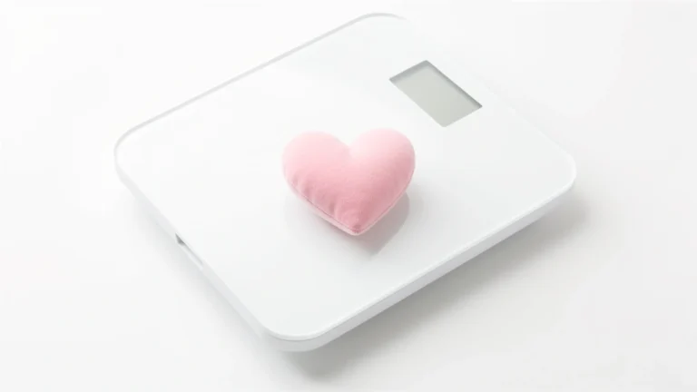 A gentle balance scale with a small heart resting on it, a soft calm illustration of the pregnancy weight concept, no text in the image and no real person