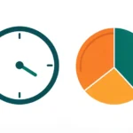 A clock face beside a plate divided into small even protein portions, clean flat concept, no people, no text
