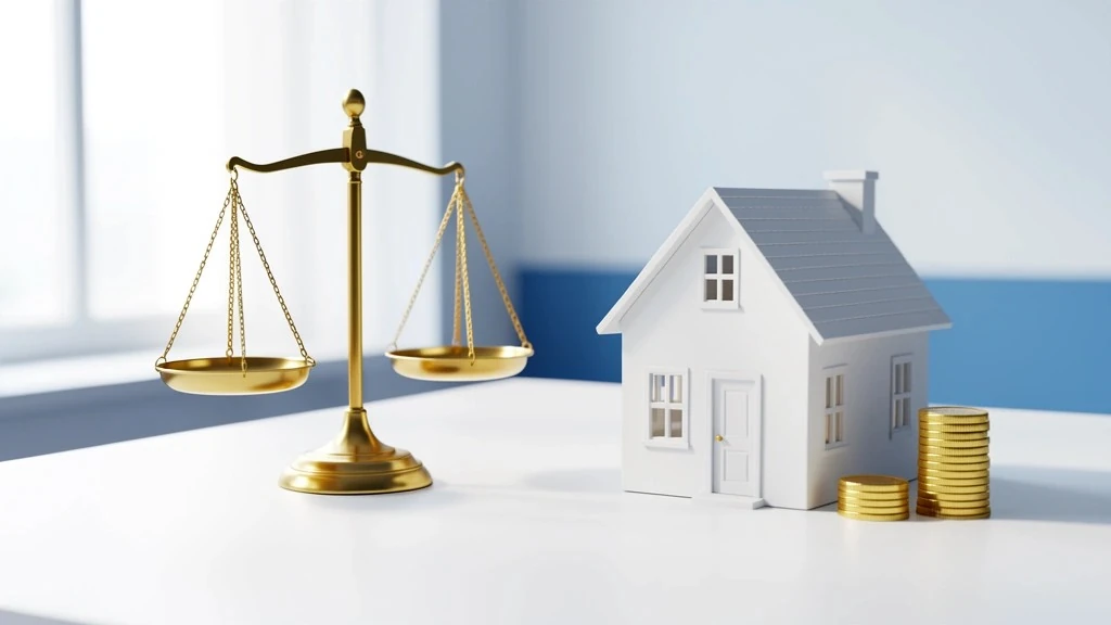 Miniature house beside a balanced scale and gold coins representing a refinance break-even point