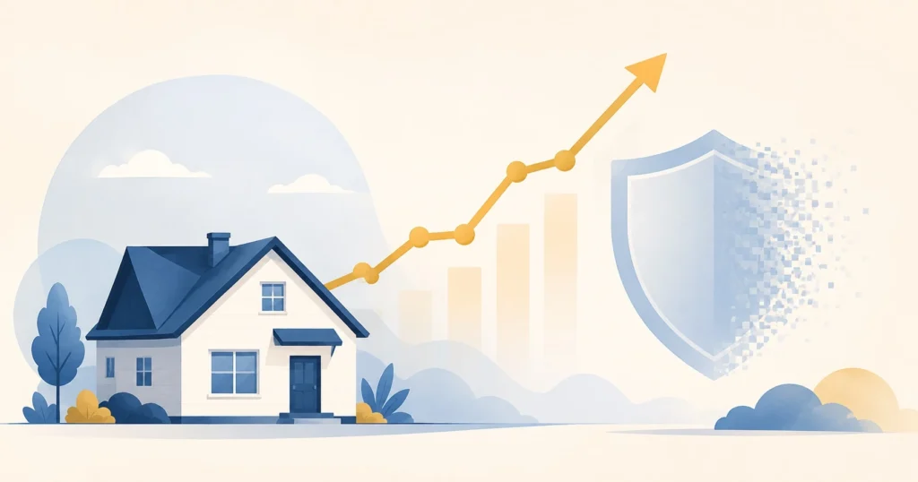 Home with rising value and coins, representing removing PMI early using your home's current value