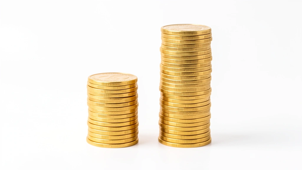 Two stacks of gold coins side by side, the second stack twice as tall as the first, representing money doubling, no text in image