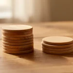 A small stack of coins split into two piles suggesting setting aside tax money, no faces or people, no text, numbers, or currency symbols in the image