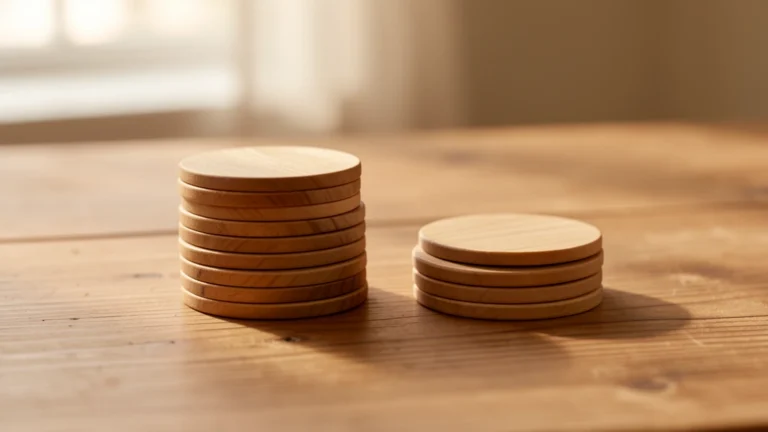 A small stack of coins split into two piles suggesting setting aside tax money, no faces or people, no text, numbers, or currency symbols in the image