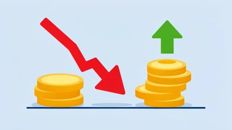 Abstract chart of a declining investment line turning into a shrinking tax stack, clean concept, no people, no text