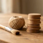 A tidy still-life grouping of hobby gear categories on a wooden table: a camera, a guitar, a pair of running shoes, and a paintbrush set, soft natural light, no text, no people, no faces.