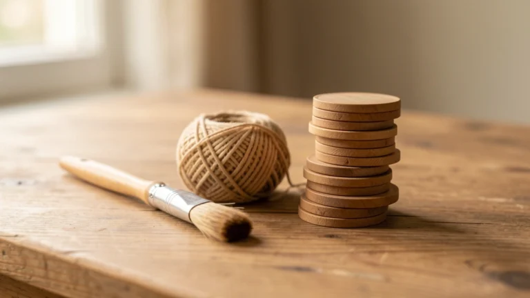 A tidy still-life grouping of hobby gear categories on a wooden table: a camera, a guitar, a pair of running shoes, and a paintbrush set, soft natural light, no text, no people, no faces.
