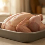 A whole roasted turkey resting on a carving board next to a meat thermometer, no text, no numbers, no real person's hands or face