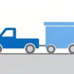Illustrated truck pulling a trailer with weight scale icons showing safe towing capacity margin, no text, no people