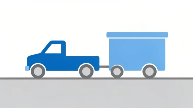 Illustrated truck pulling a trailer with weight scale icons showing safe towing capacity margin, no text, no people