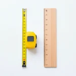 A flexible measuring tape wrapped around a waist shown beside an upright height ruler, comparing a waist measurement to a height measurement, no text in image, no real person