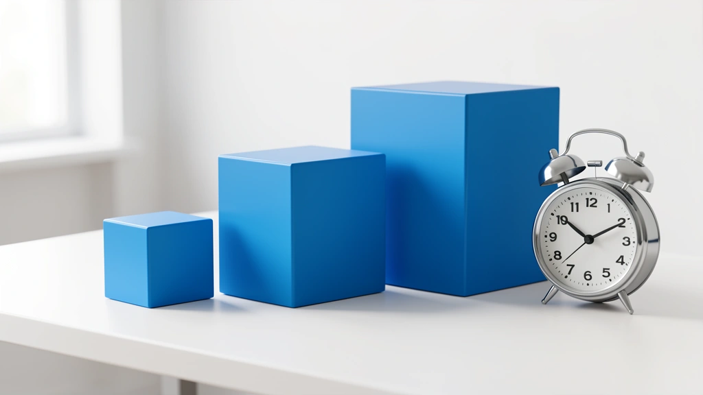 Three blue blocks of increasing size beside a clock, representing days, weeks, and months