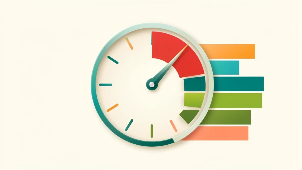 A downward-tilting credit score gauge beside stacked bars ranking scoring factors by weight, clean concept, no people, no text