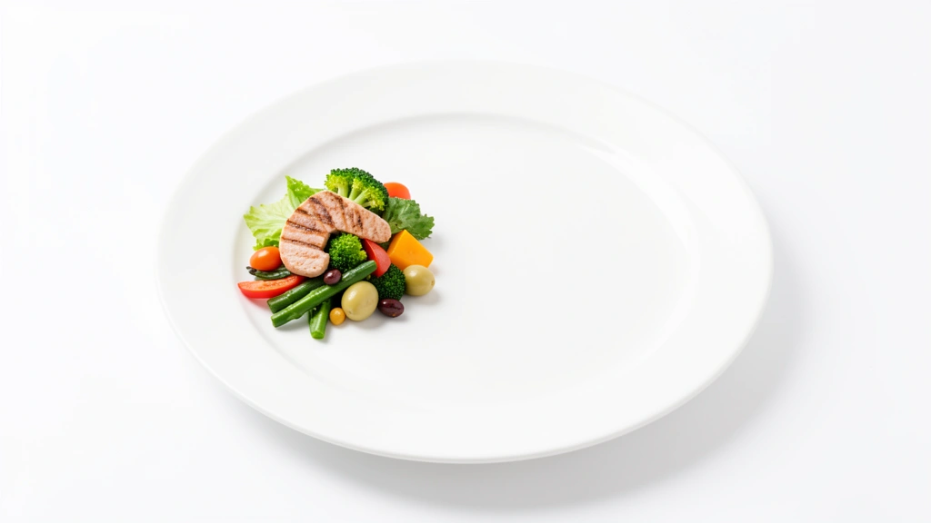 A smaller portion of food served on a plate beside a larger empty area, representing eating fewer calories than you burn