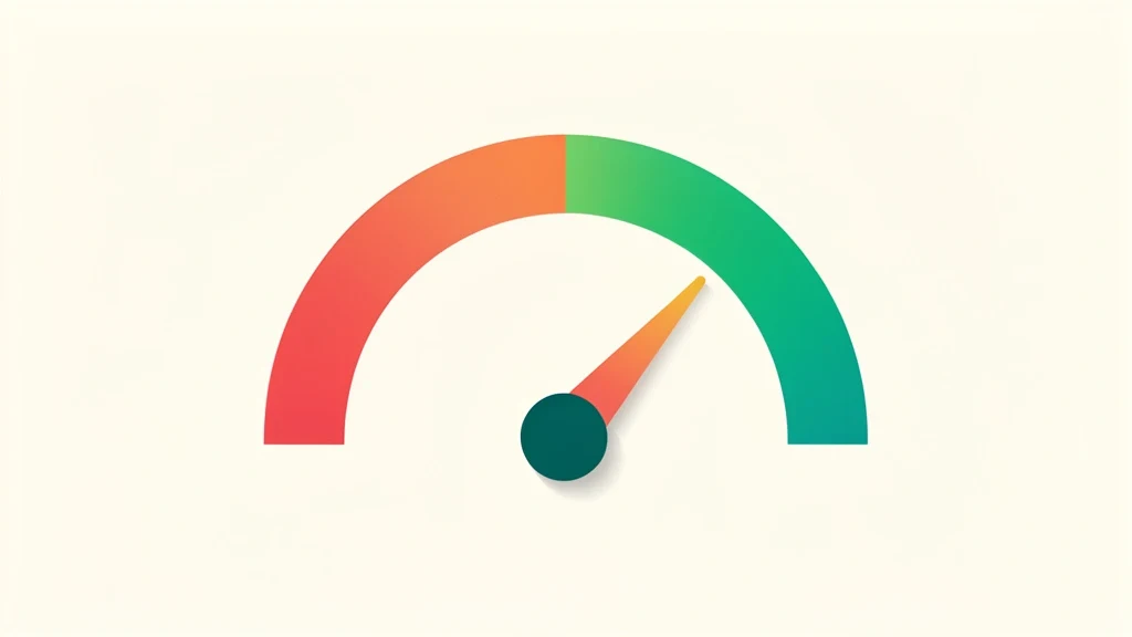 Colorful credit score gauge sweeping from low red to high green across a 300 to 850 range