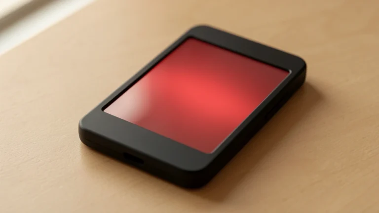 A scientific calculator on a plain desk with a red Error message on its screen, no text, no numbers, no real person's hands or face
