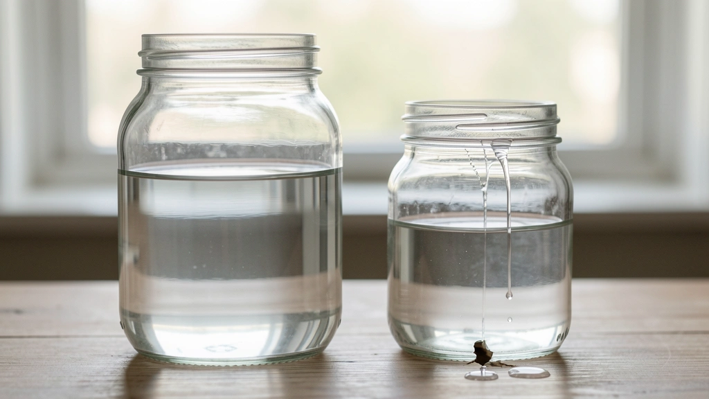 A small potted plant with a tiny drip leaking steadily from its base while the plant still grows, showing a small steady drain next to slow growth, no text in image, no real person's face