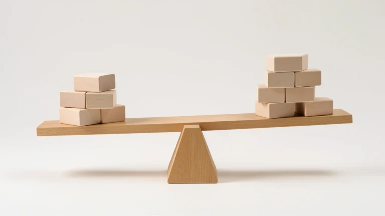 A simple see-saw balancing a stack of short-term assets against a stack of short-term bills, tipping toward the assets side, no text, no numbers, no people