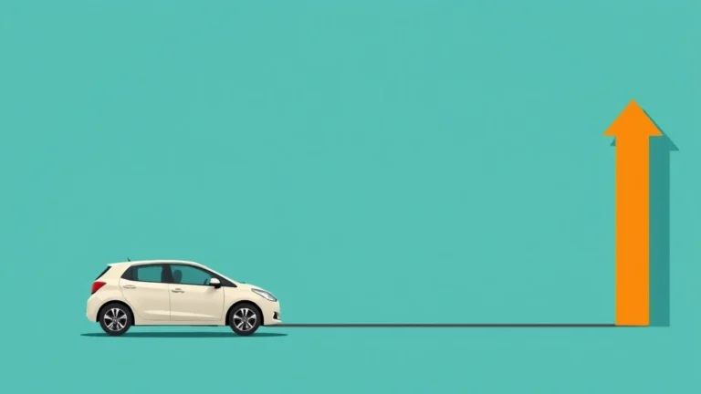 Flat illustration of a car on a stretching bar with one arrow pointing down and one pointing up