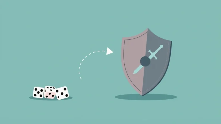 Flat vector illustration of six-sided dice moving along an arrow path that forks into a side branch over a plain background