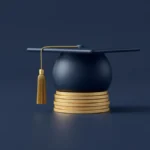 flat vector illustration of a graduation cap resting on a stack of coins beside a descending bar chart and a calendar, teal and amber palette, clean and calm, no text