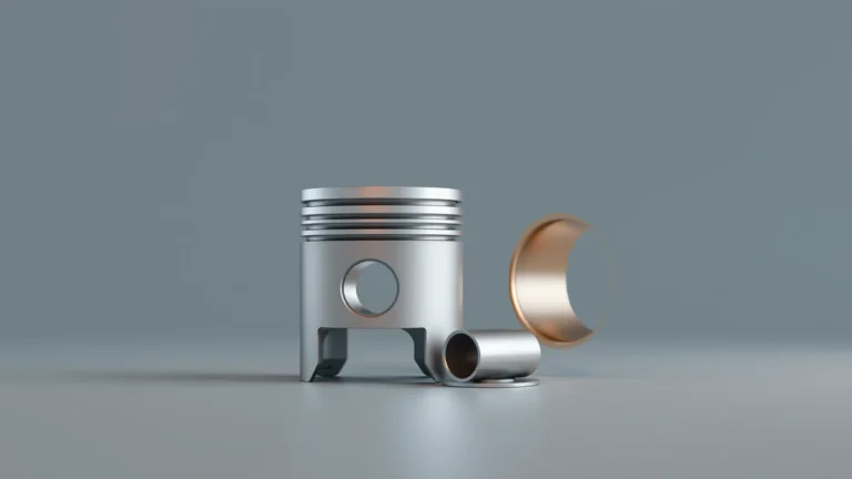 A polished metal piston with rings standing beside a smooth cylinder sleeve