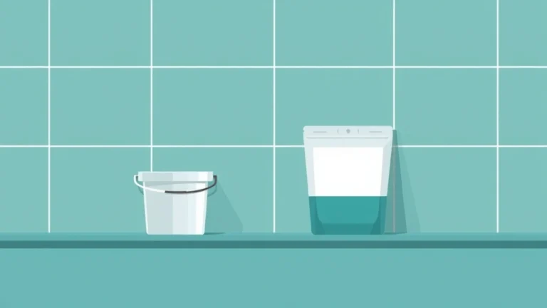 Flat illustration of grout being pressed into the joints between square wall tiles with a rubber float