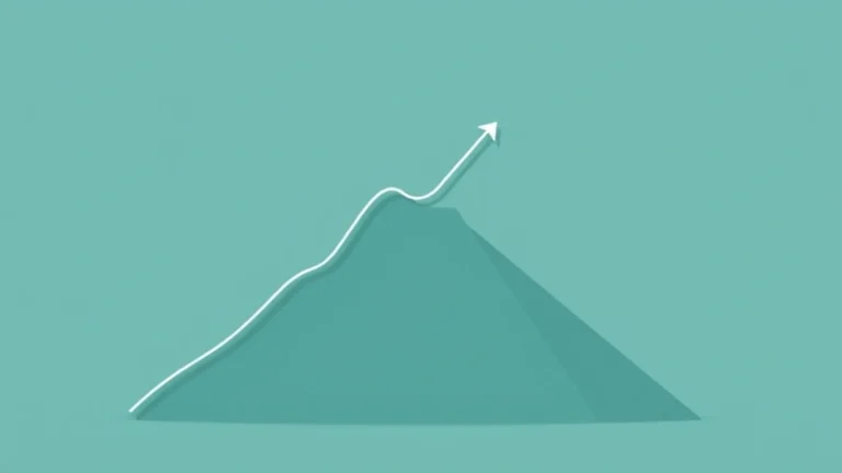 Flat abstract illustration of a rising then falling stair-step line beside a dollar-sign tag and a capped bracket shape