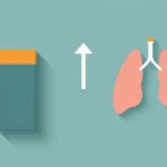 flat vector illustration of a stylized cigarette pack beside a rising bar chart and a medical clipboard with a checkmark, teal and amber palette, clean and calm, no text