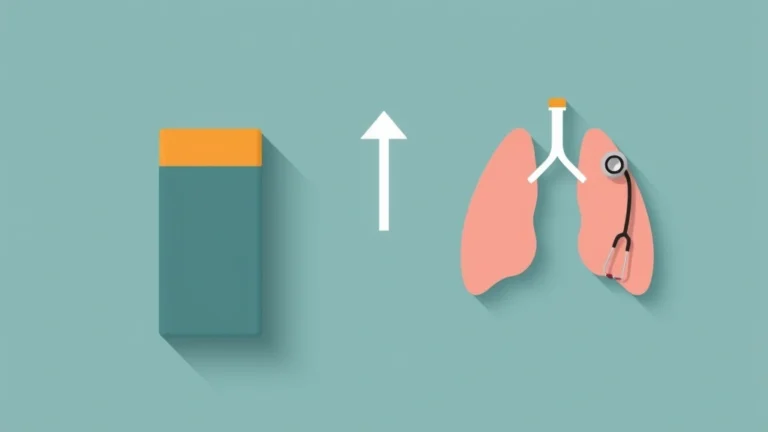 flat vector illustration of a stylized cigarette pack beside a rising bar chart and a medical clipboard with a checkmark, teal and amber palette, clean and calm, no text